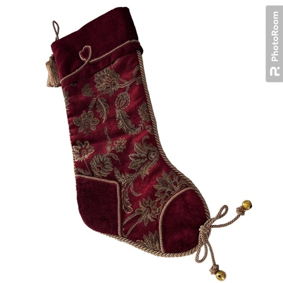 EUC Vintage Villa Bacci Burgundy and Gold Christmas Stocking - Picture 1 of 12